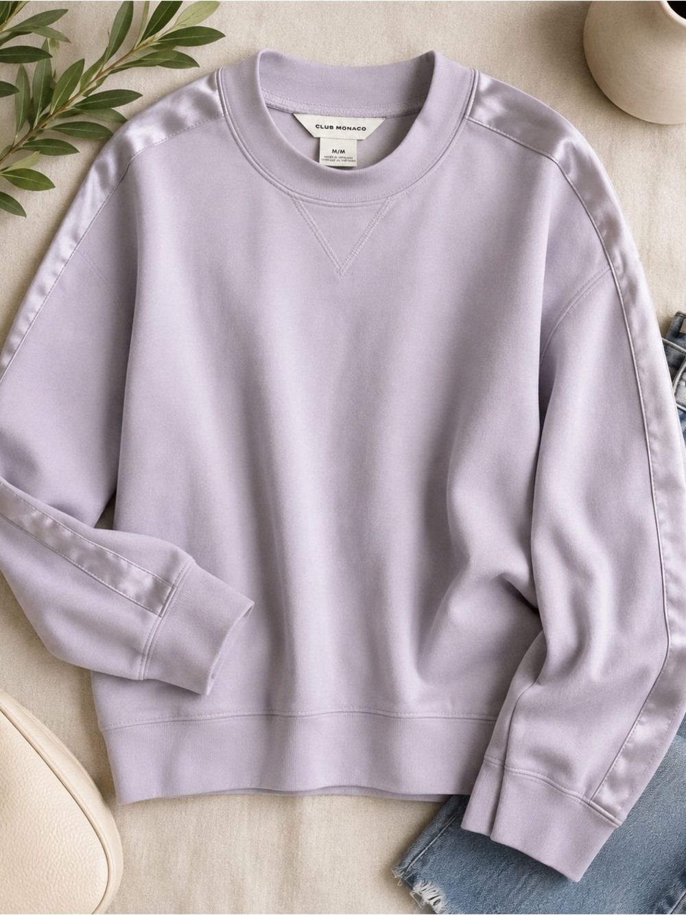 Club Monaco Dusty Lilac Satin Stripe Scuba Sweatshirt M